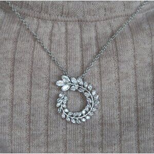 Diamond CZ Wreath Necklace, Dainty Cubic Zirconia Olive Branch Necklace